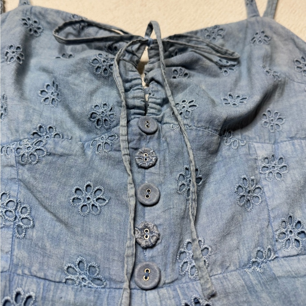 Tularosa Valerie Eyelet Vintage Blue Wide Leg Jumpsuit M - Picture 6 of 9